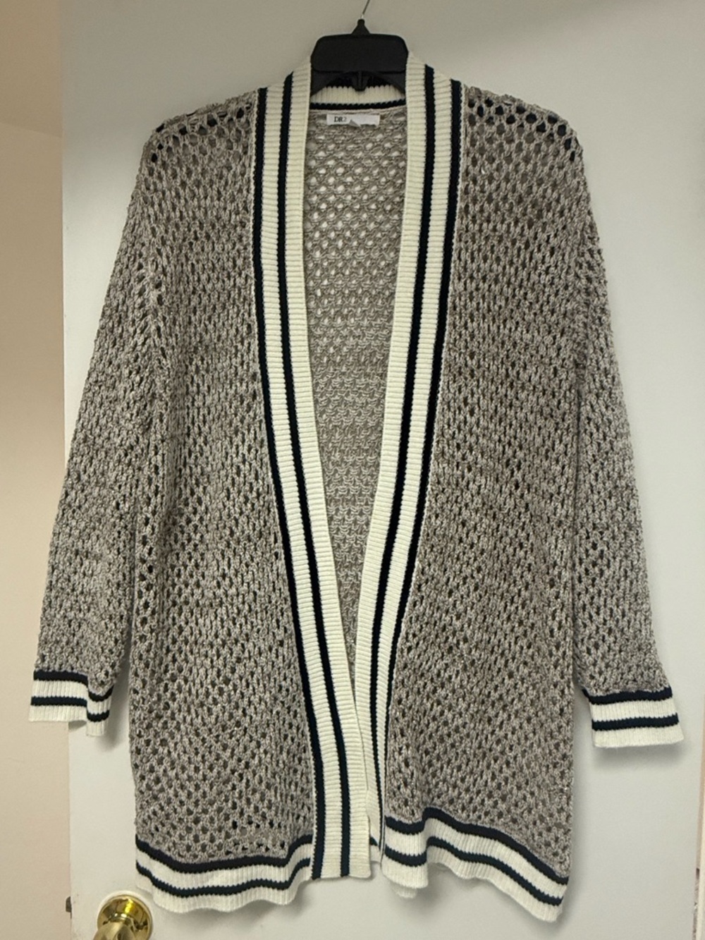 DR2 Varsity Stripe Open-Knit Long Line Cardigan